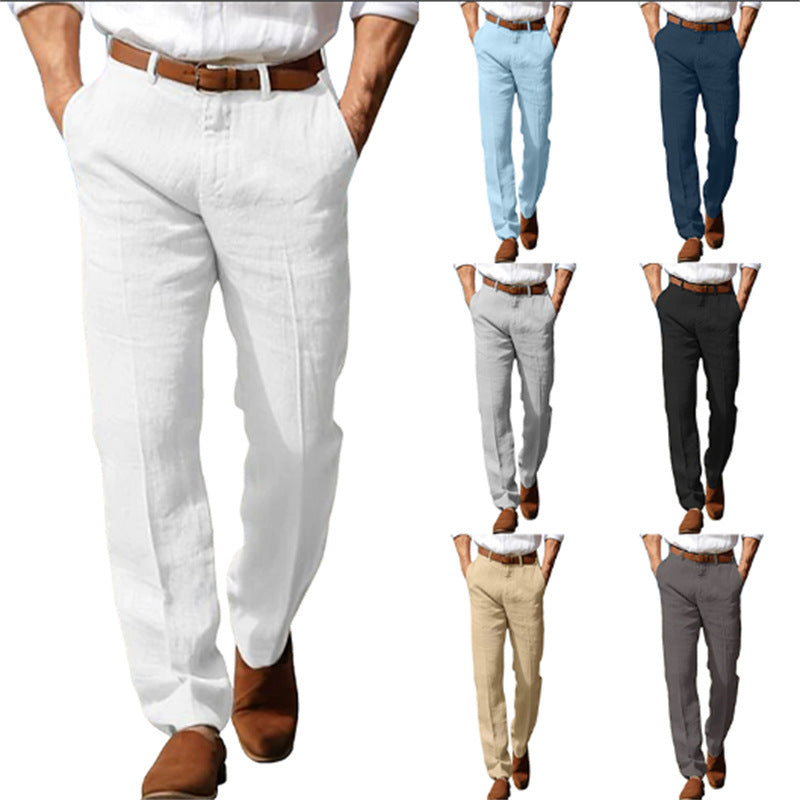 Pantaloni Uomo Lino Gamba Dritta Traspiranti