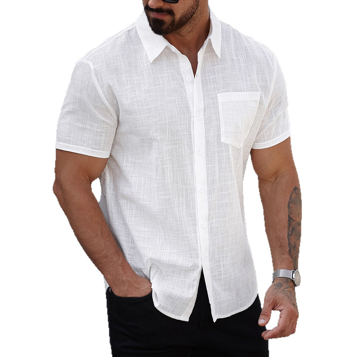 Men's short-sleeved cotton shirt