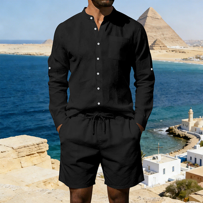 Men's Summer Linen Shirt and Shorts Beach Outfit