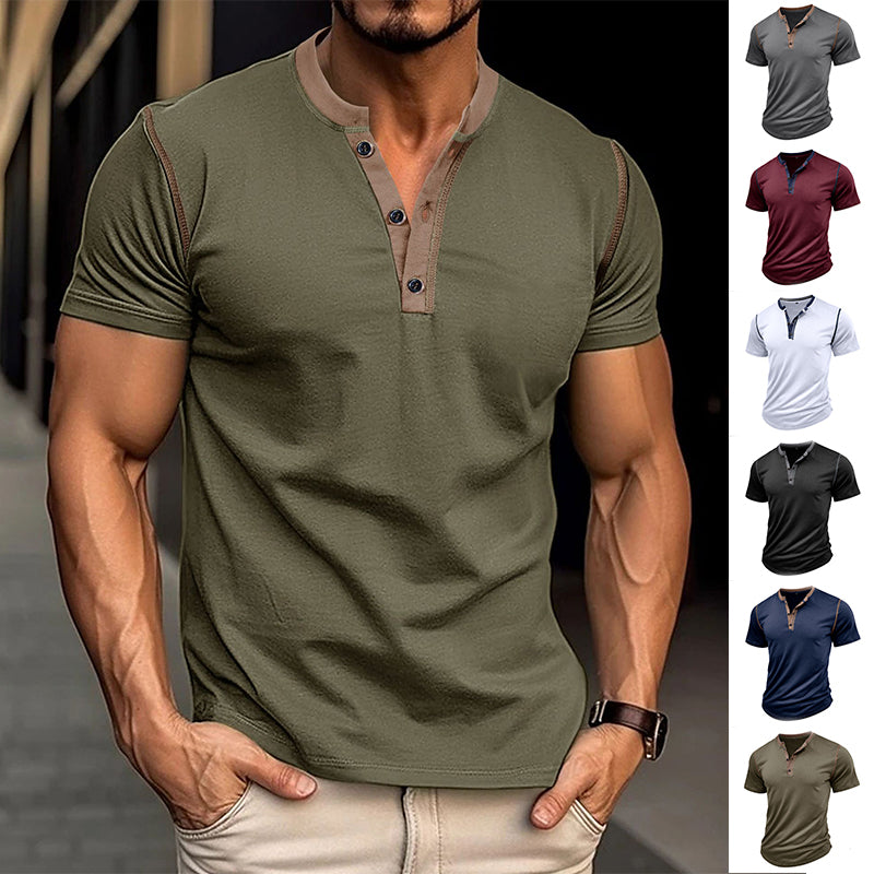 Men's Polo Shirt V-Neck Buttons Short Sleeve