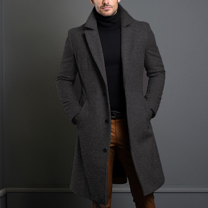 Men's British Style Wool Trench Coat Business Casual