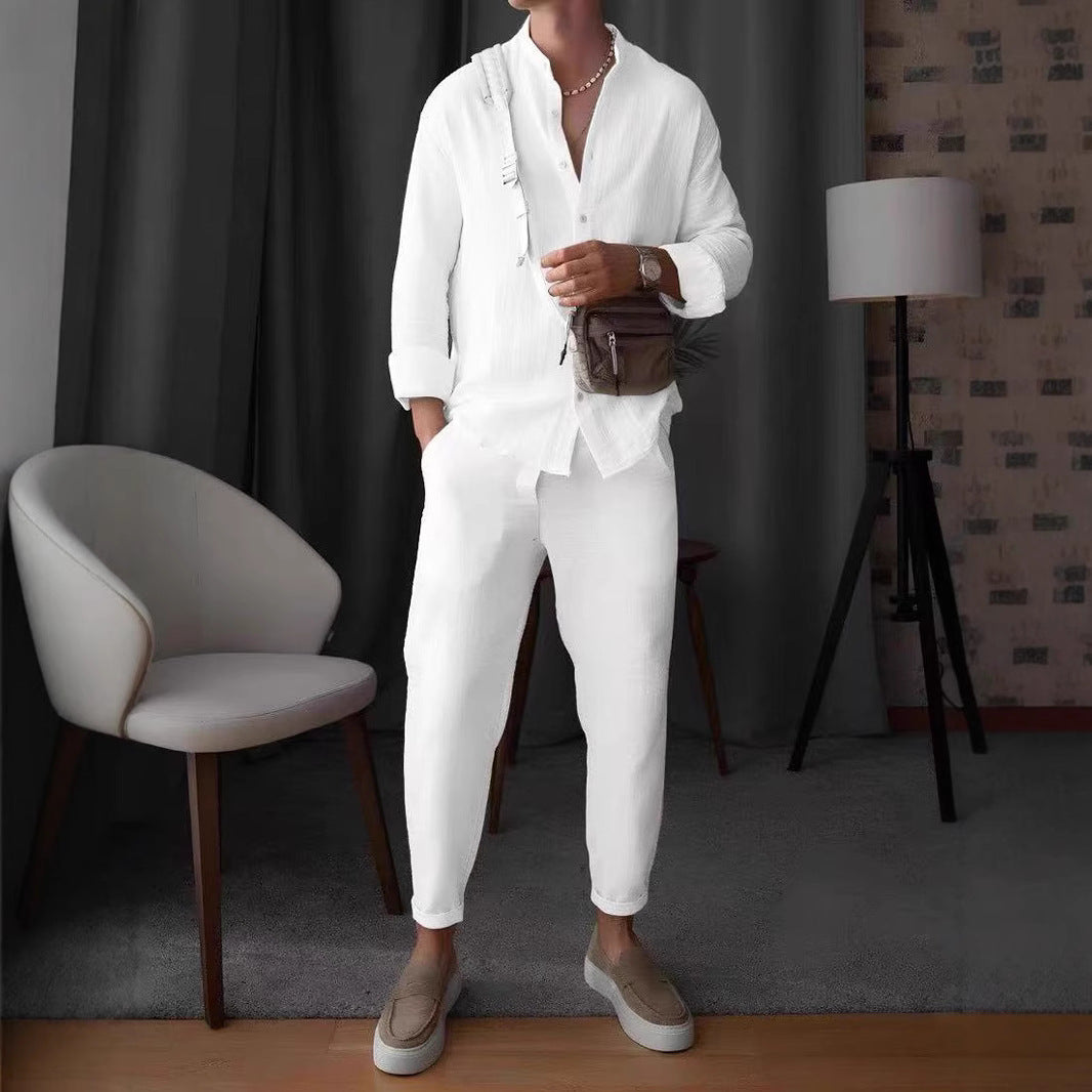 Men's Cotton Suit Casual Shirt Pants Set
