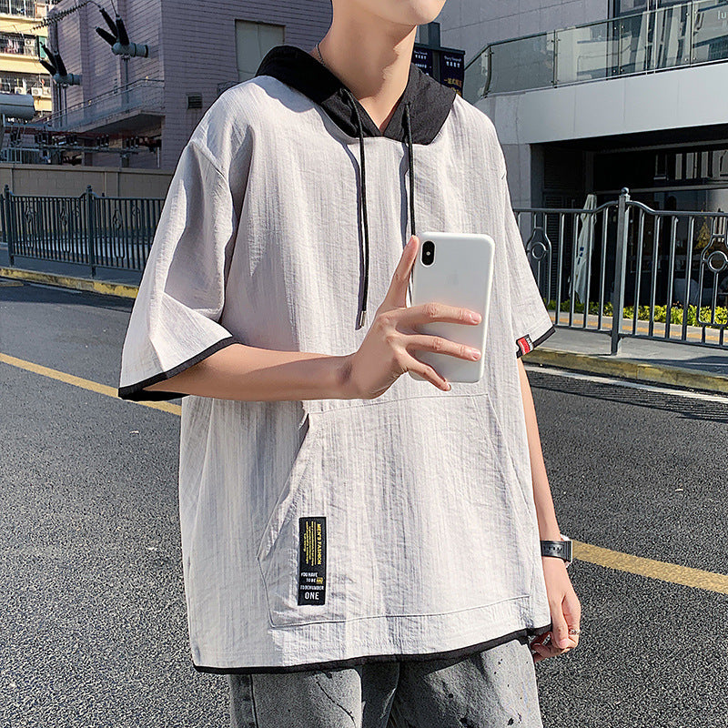 Men's Two-Piece Cotton and Linen Set with Hood