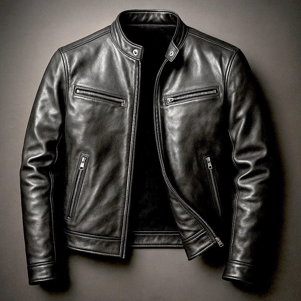 Men's PU Leather Jacket High Collar Biker