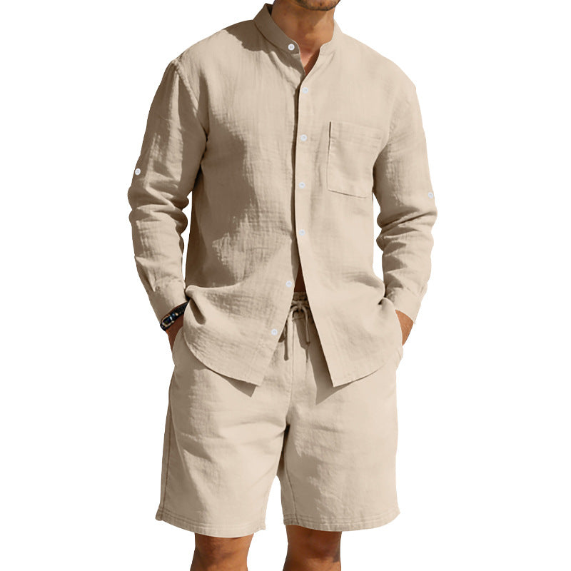 Men's Summer Linen Shirt and Shorts Beach Outfit