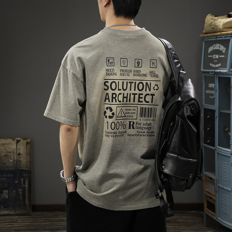 Men's Cotton T-Shirt with Retro Washed Effect and Letter Print