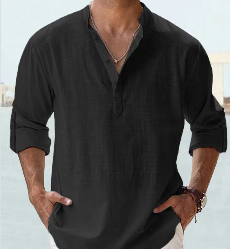 Men's Oversized Cotton High Neck Sports Shirt