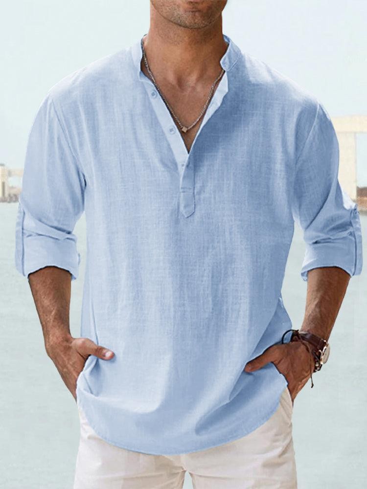 Men's Oversized Cotton High Neck Sports Shirt