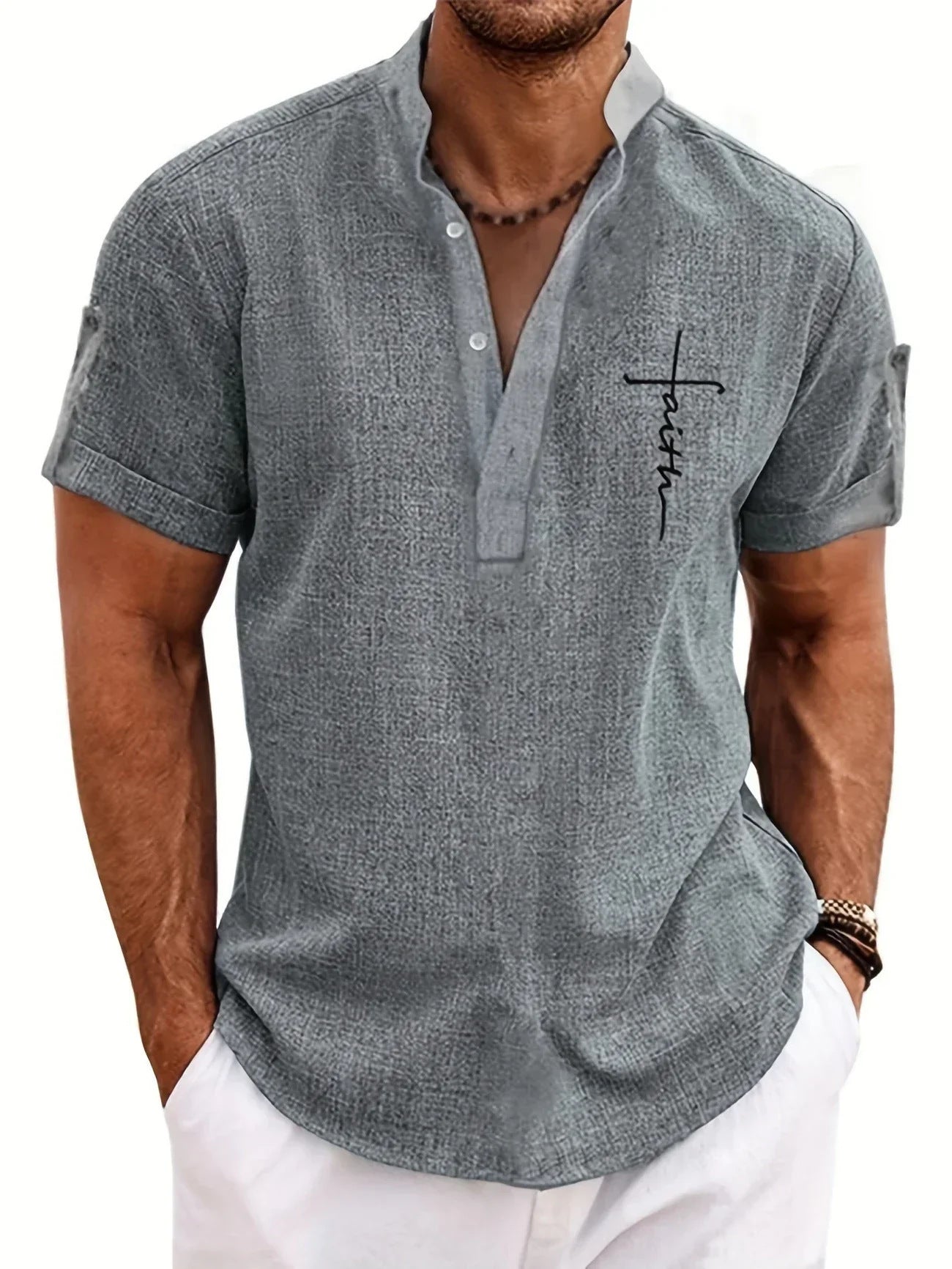 Men's 3D Printed Short Sleeve Zipper Polo Shirt
