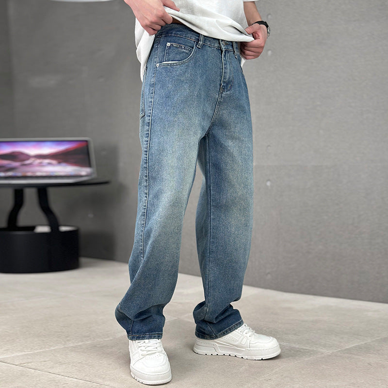 Jeans Uomo Gamba Larga Vita Alta Streetwear