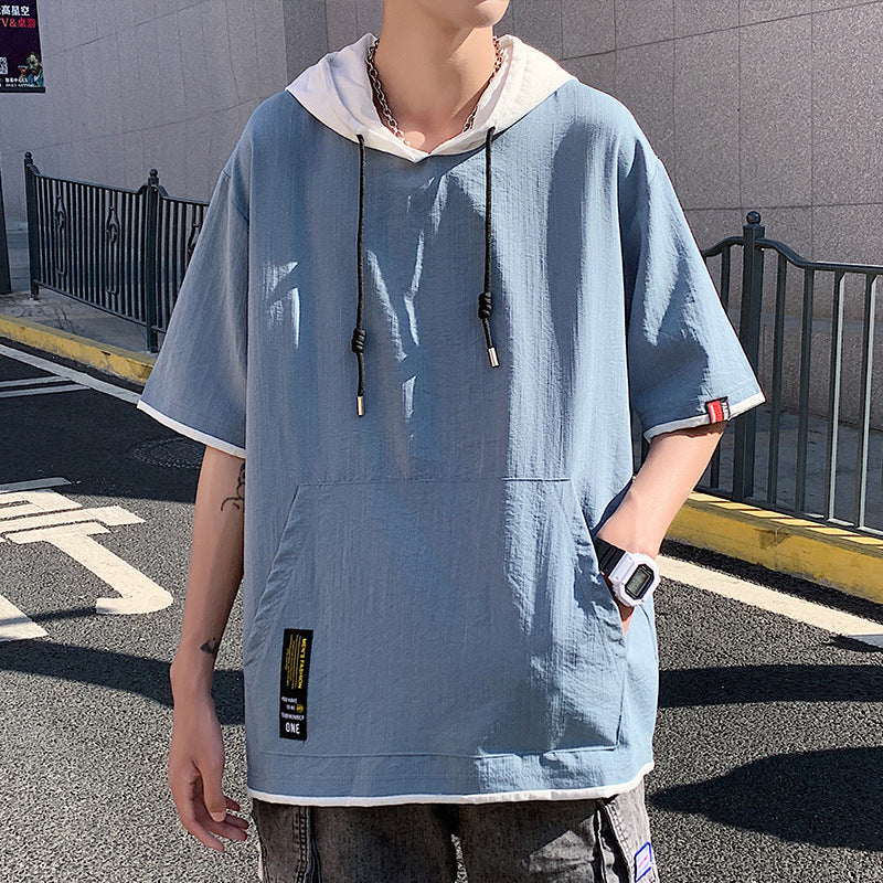 Men's Two-Piece Cotton and Linen Set with Hood