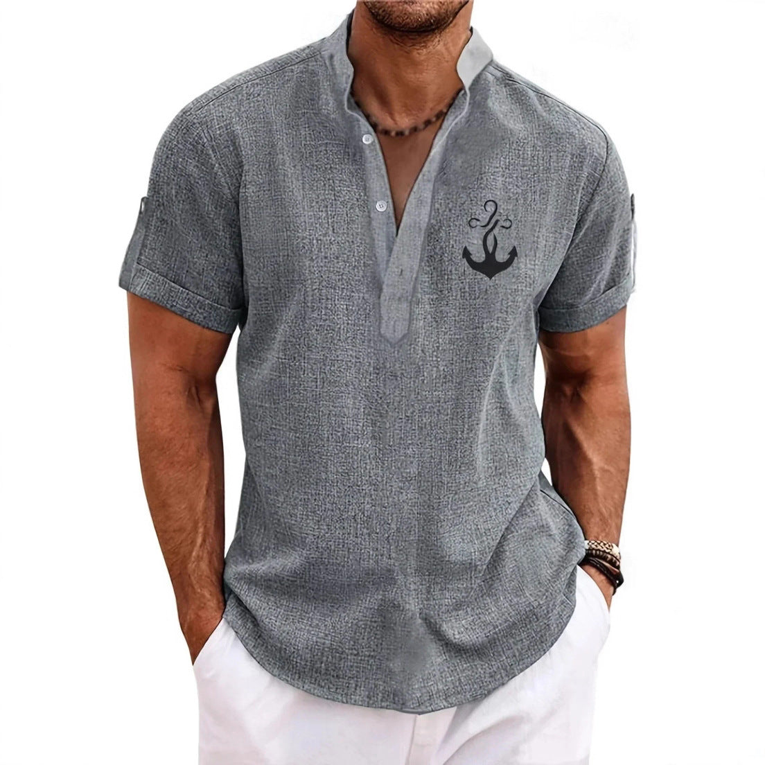 Men's 3D Printed Short Sleeve Zipper Polo Shirt