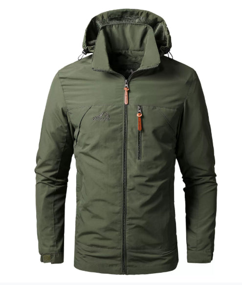 Men's Nylon Jacket with Oversized Hood and Anti-Wrinkle