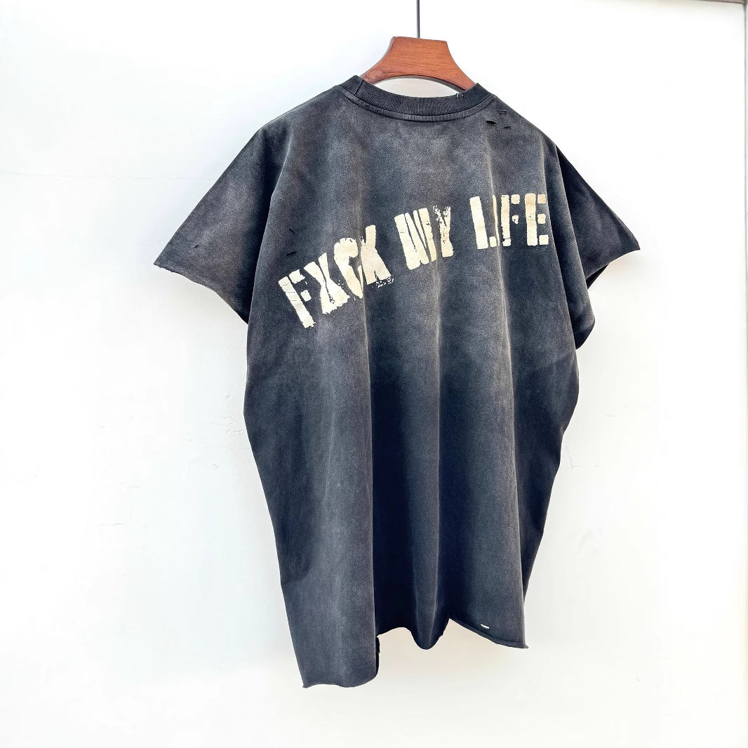 Men's T-Shirt Cotton Punk Art Cartoon Fit Loose Black