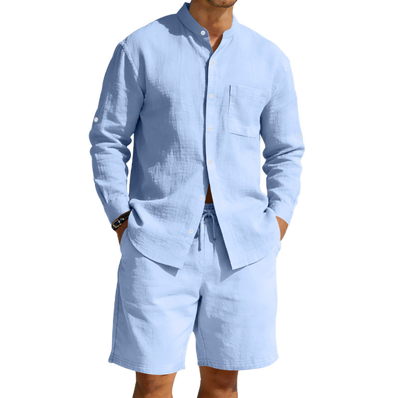 Men's Summer Linen Shirt and Shorts Beach Outfit