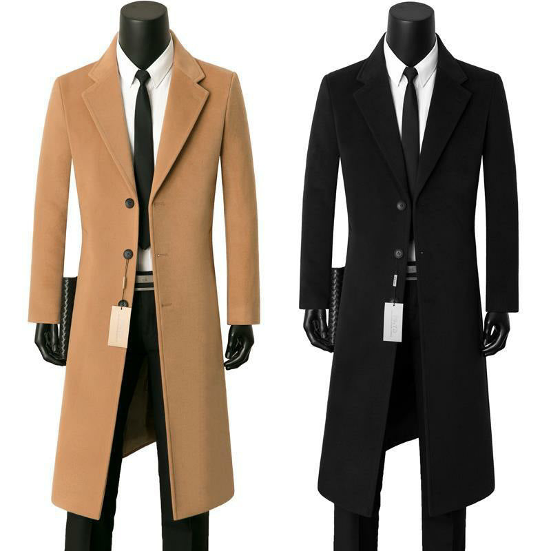Men's casual and elegant mid-length wool coat