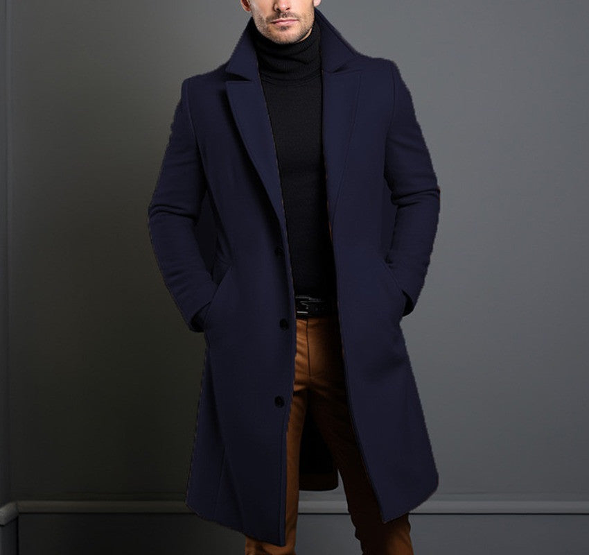 Men's British Style Wool Trench Coat Business Casual