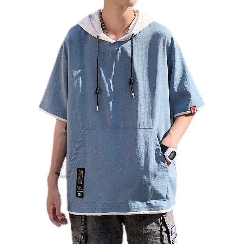 Men's Two-Piece Cotton and Linen Set with Hood