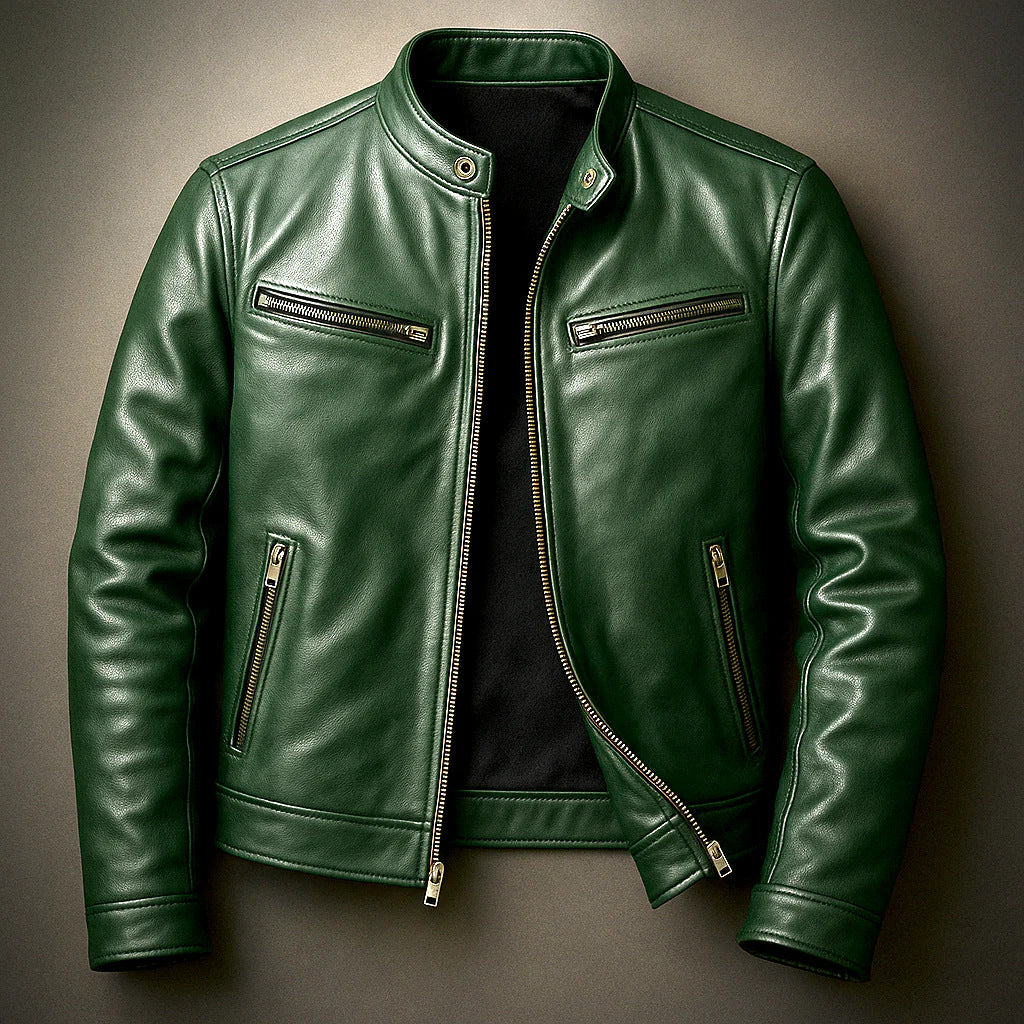 Men's PU Leather Jacket High Collar Biker