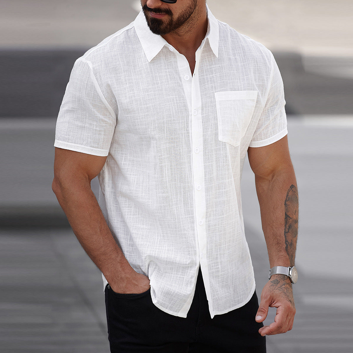 Men's short-sleeved cotton shirt