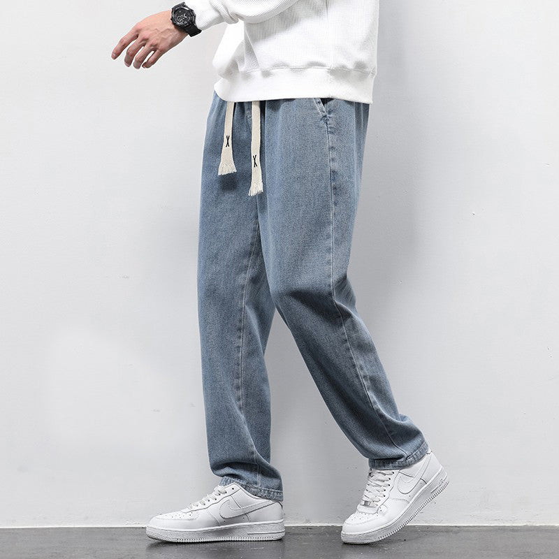 Men's Straight Leg Jeans with Elasticated Drawstring