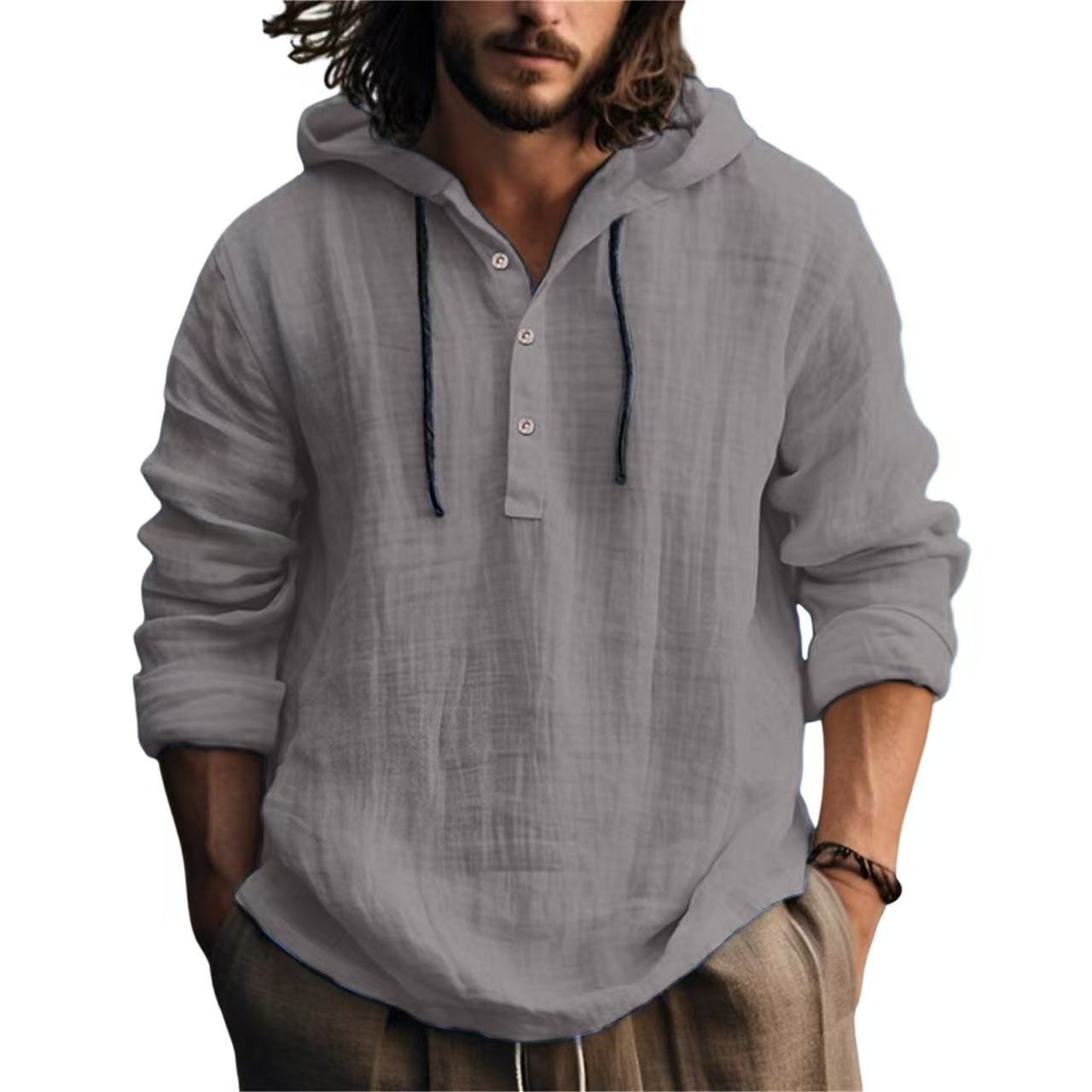 Men's Casual Long Sleeve Hooded Shirt