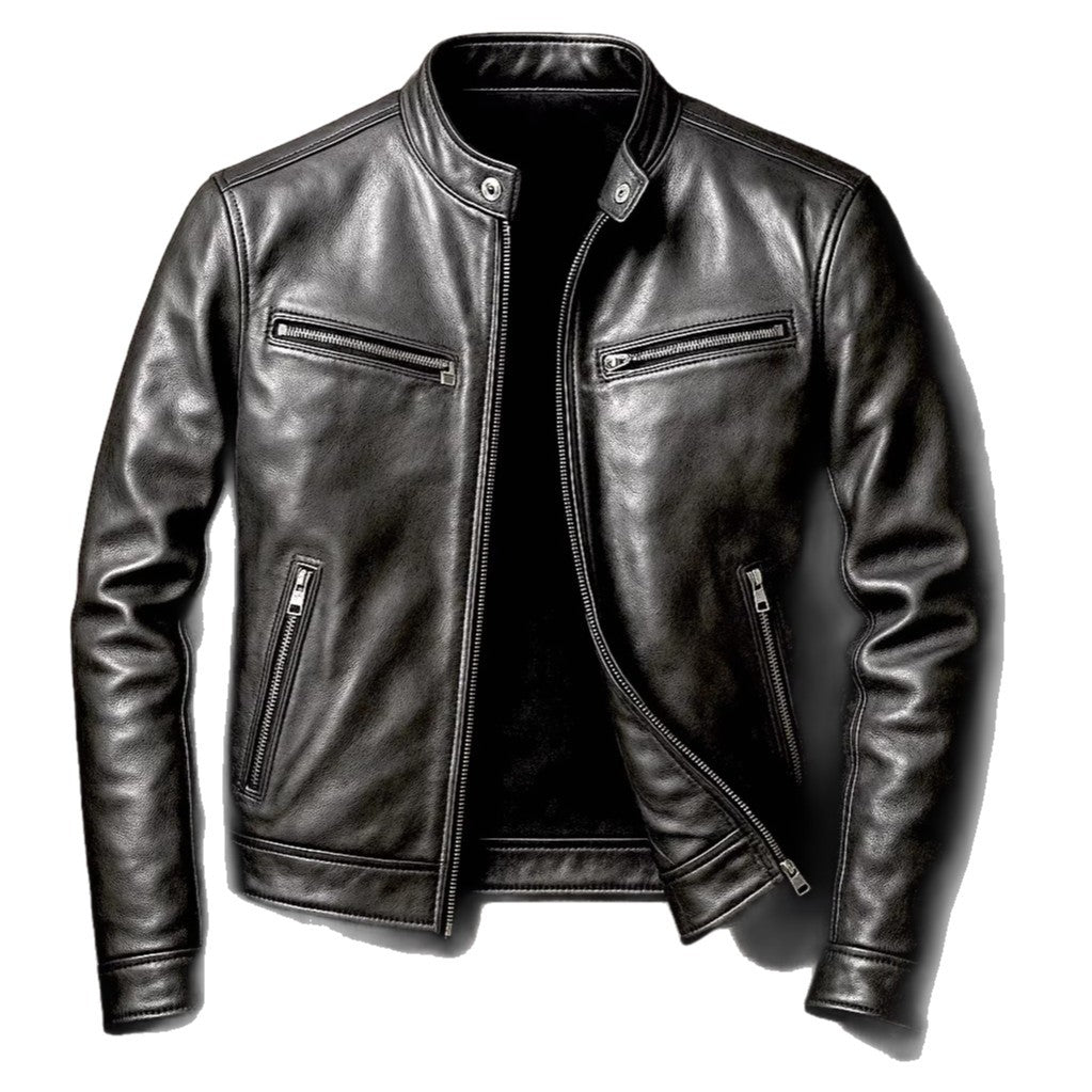 Men's PU Leather Jacket High Collar Biker