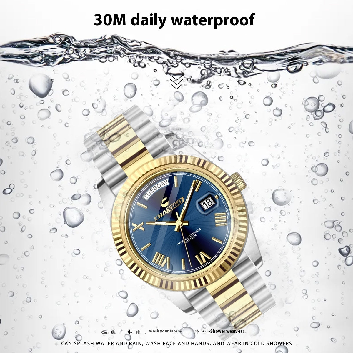 Men's Quartz Watch Stainless Steel Waterproof 30m
