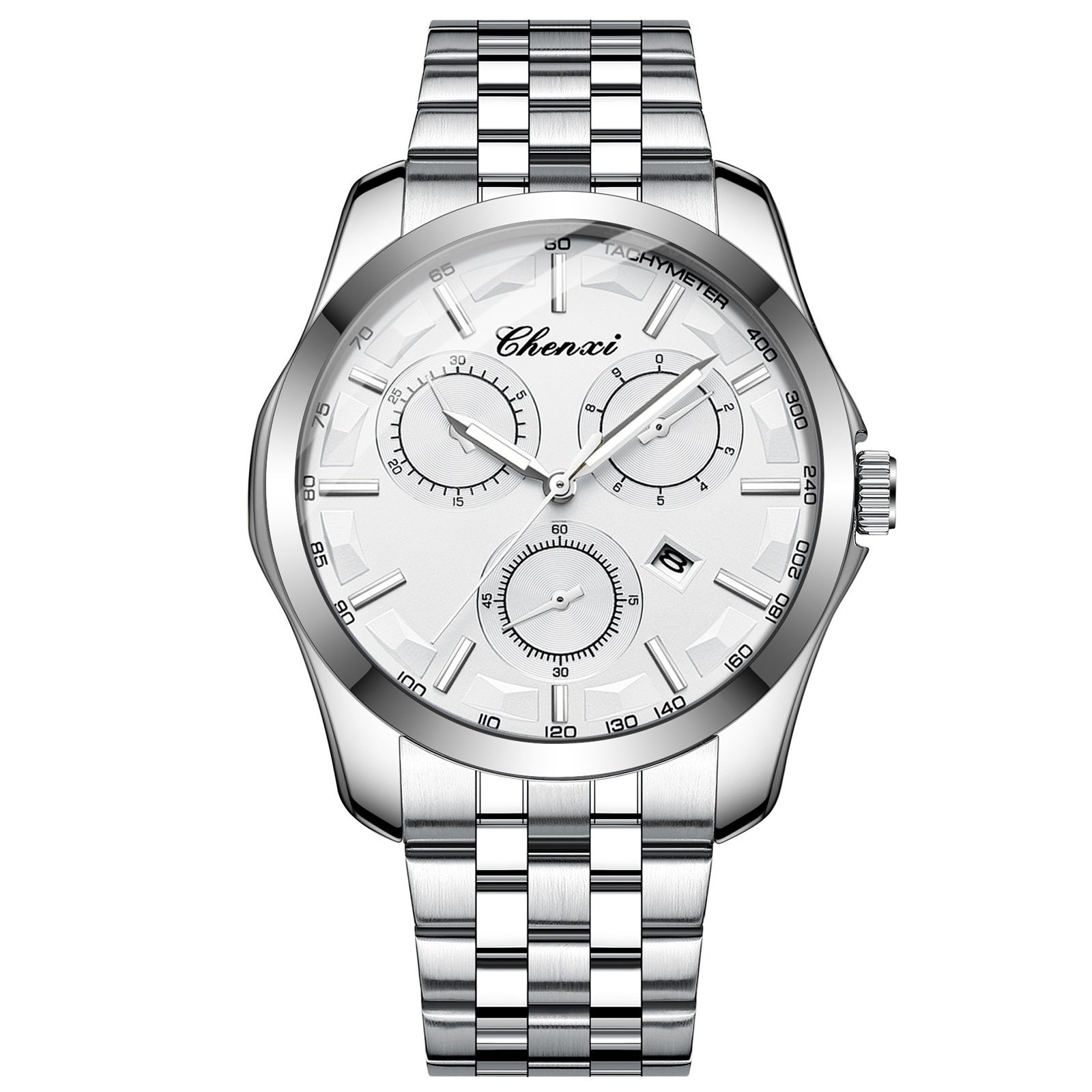 Men's Elegant Business Watch with Luminous Hands in Silver