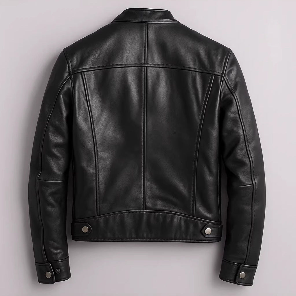 Men's PU Leather Jacket High Collar Biker
