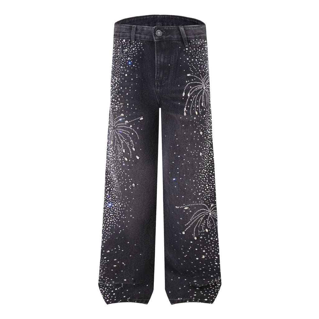 Jeans Uomo Denim Gamba Dritta Design Rombi