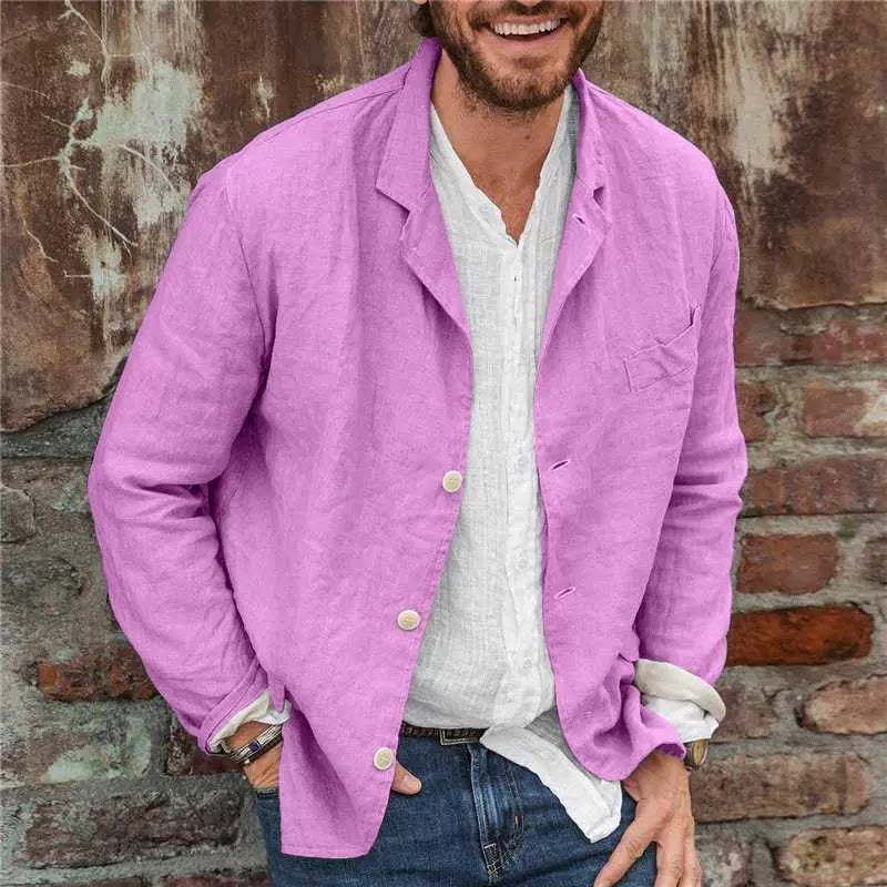 Men's Cotton Linen Three-Button Casual Blazer