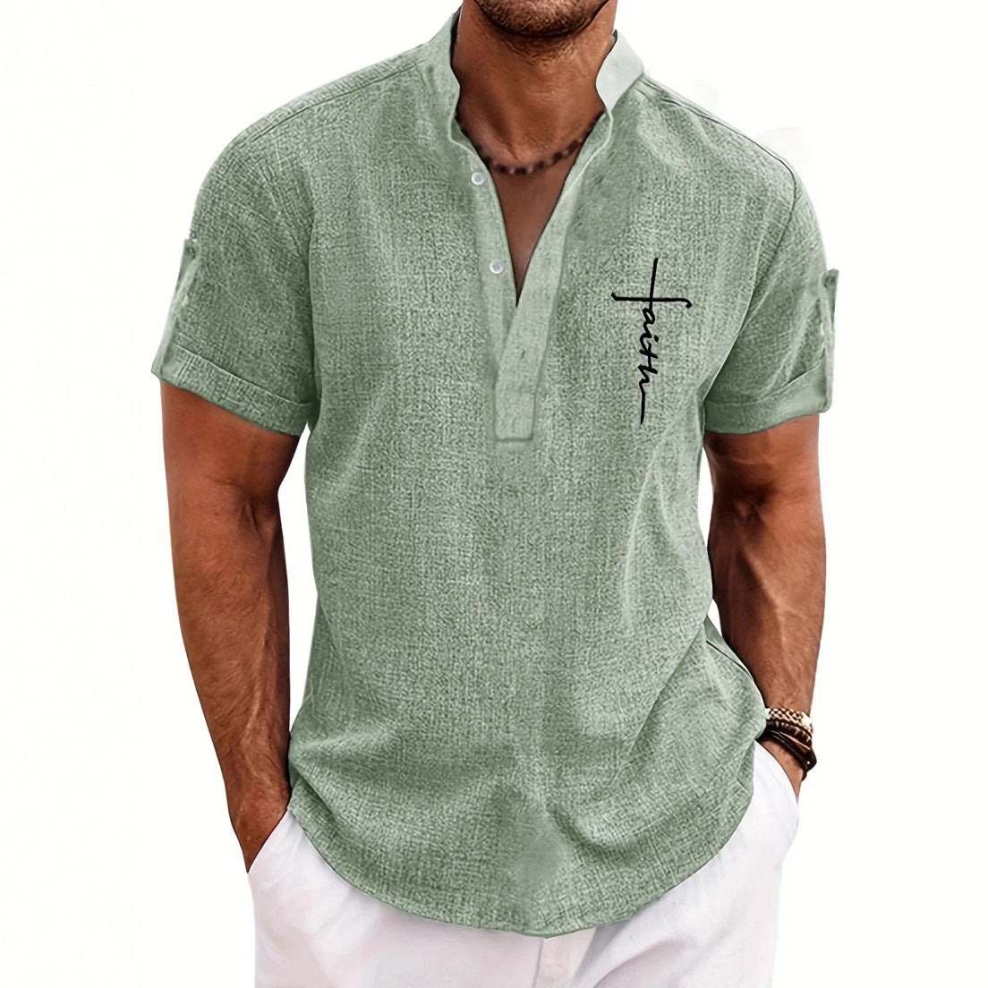 Men's 3D Printed Short Sleeve Zipper Polo Shirt
