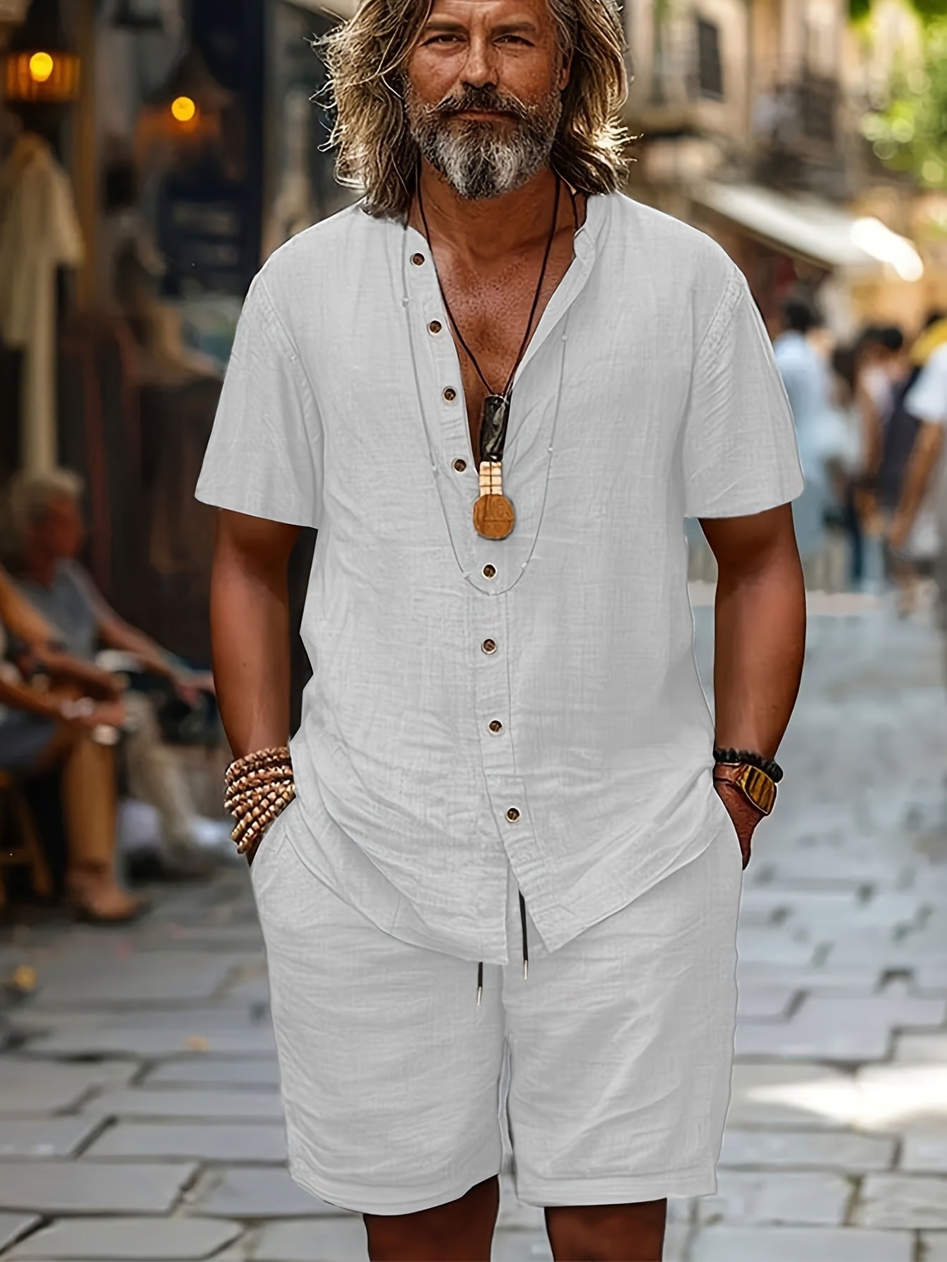 Men's Summer Cotton Shirt and Shorts Set