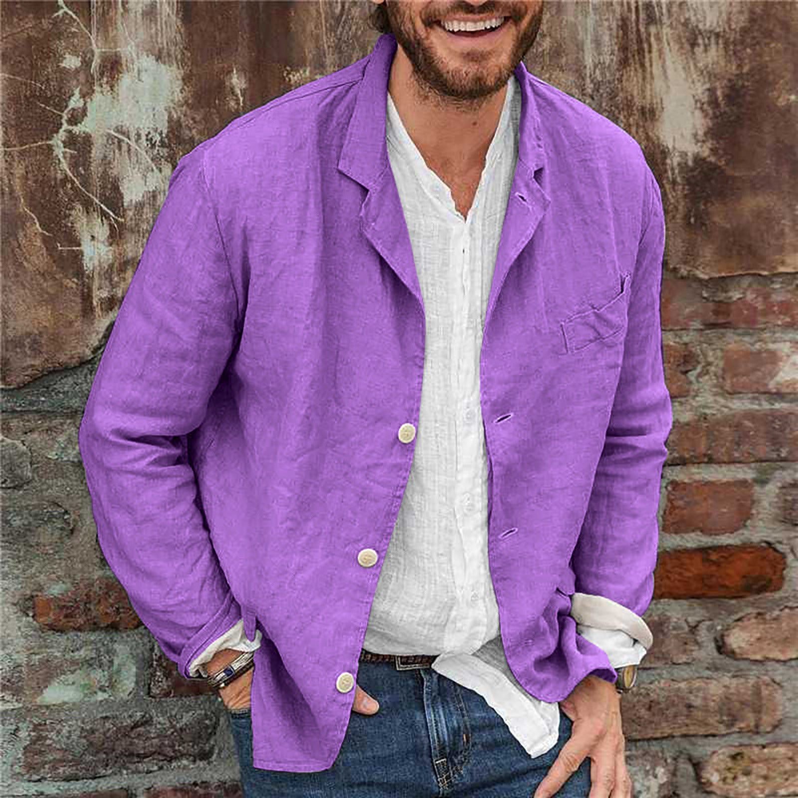 Men's Cotton Linen Three-Button Casual Blazer