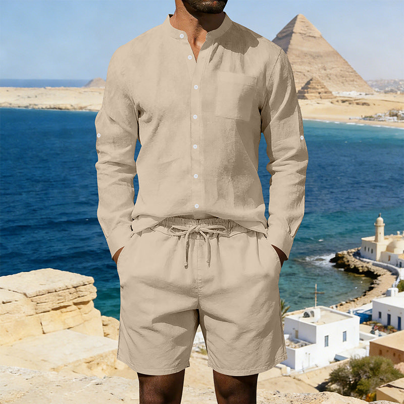 Men's Summer Linen Shirt and Shorts Beach Outfit