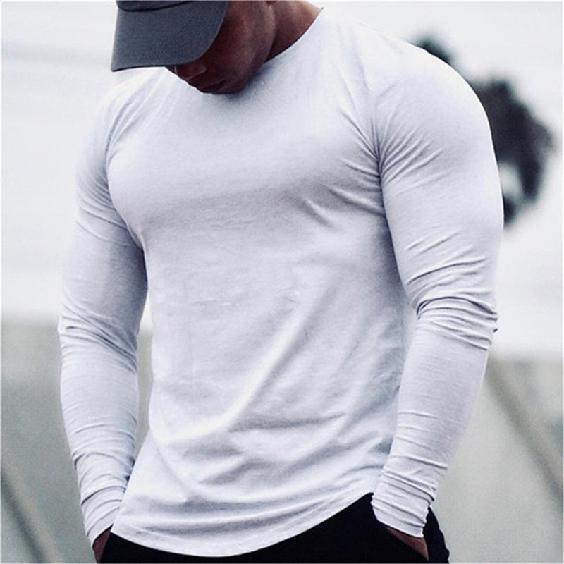 Men's Cotton T-Shirt Long Sleeve Crew Neck Slim Fit