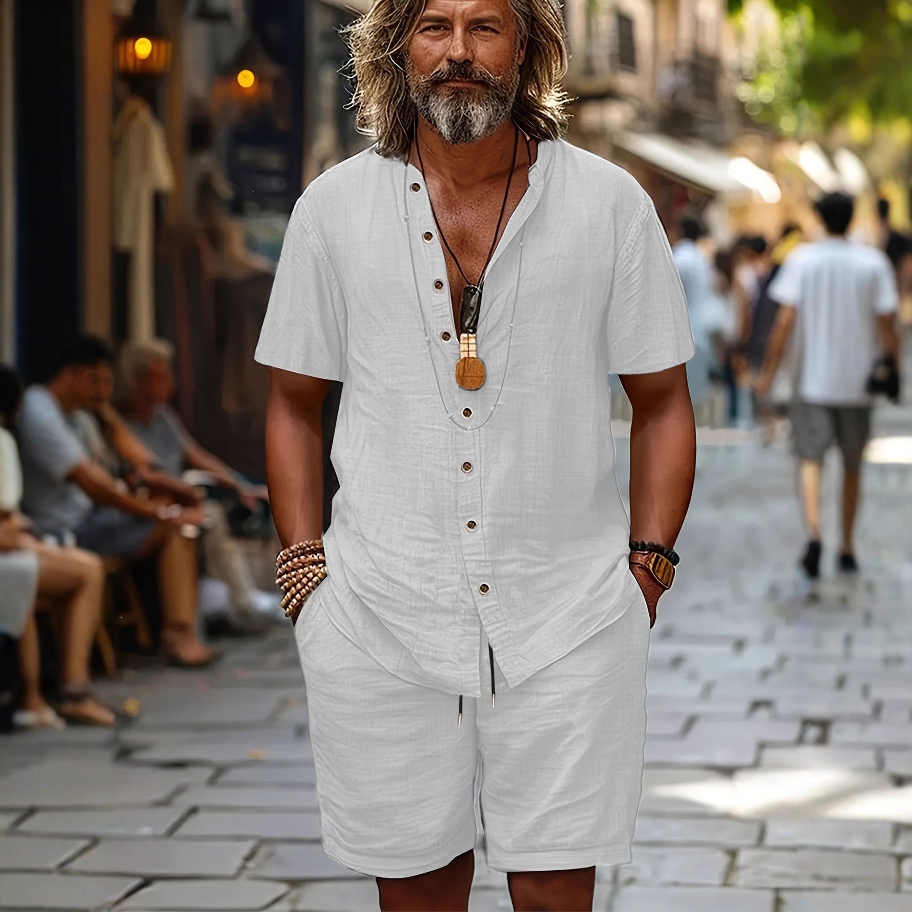 Men's Summer Cotton Shirt and Shorts Set