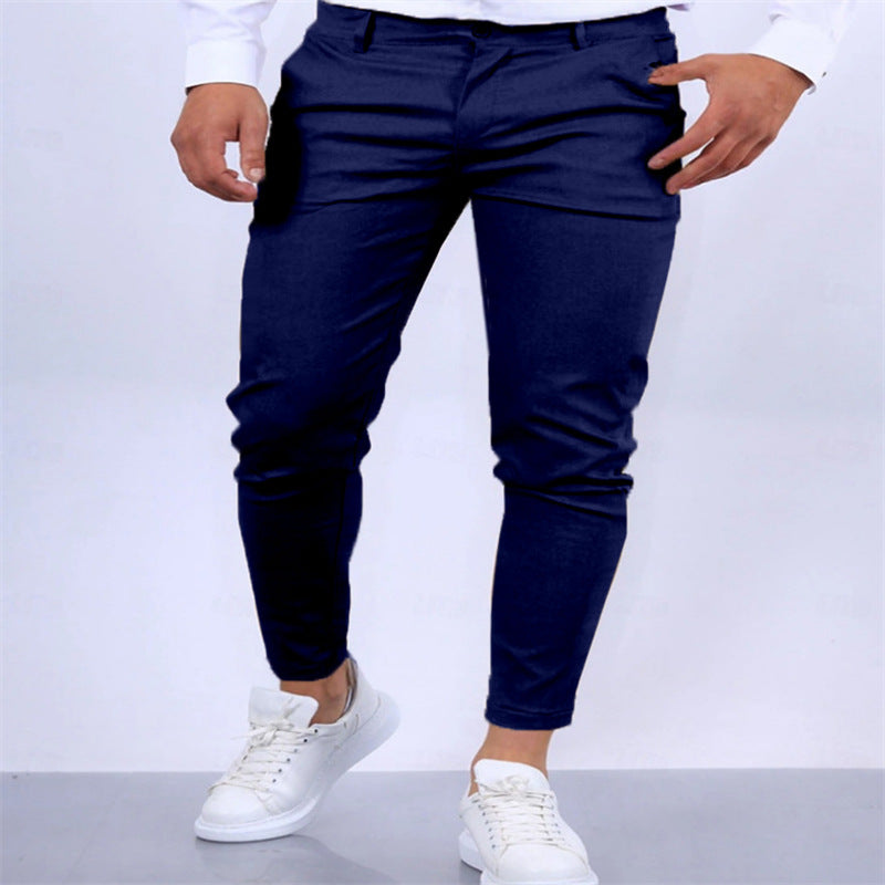 Pantalones ajustados de mezcla de algodón elástico para hombre