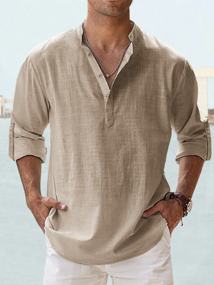 Men's Oversized Cotton High Neck Sports Shirt