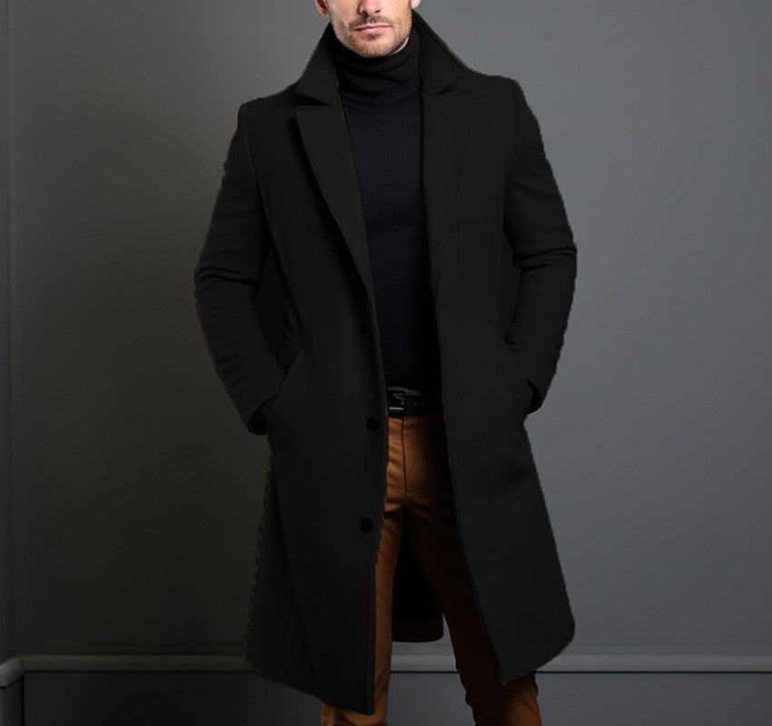 Men's British Style Wool Trench Coat Business Casual