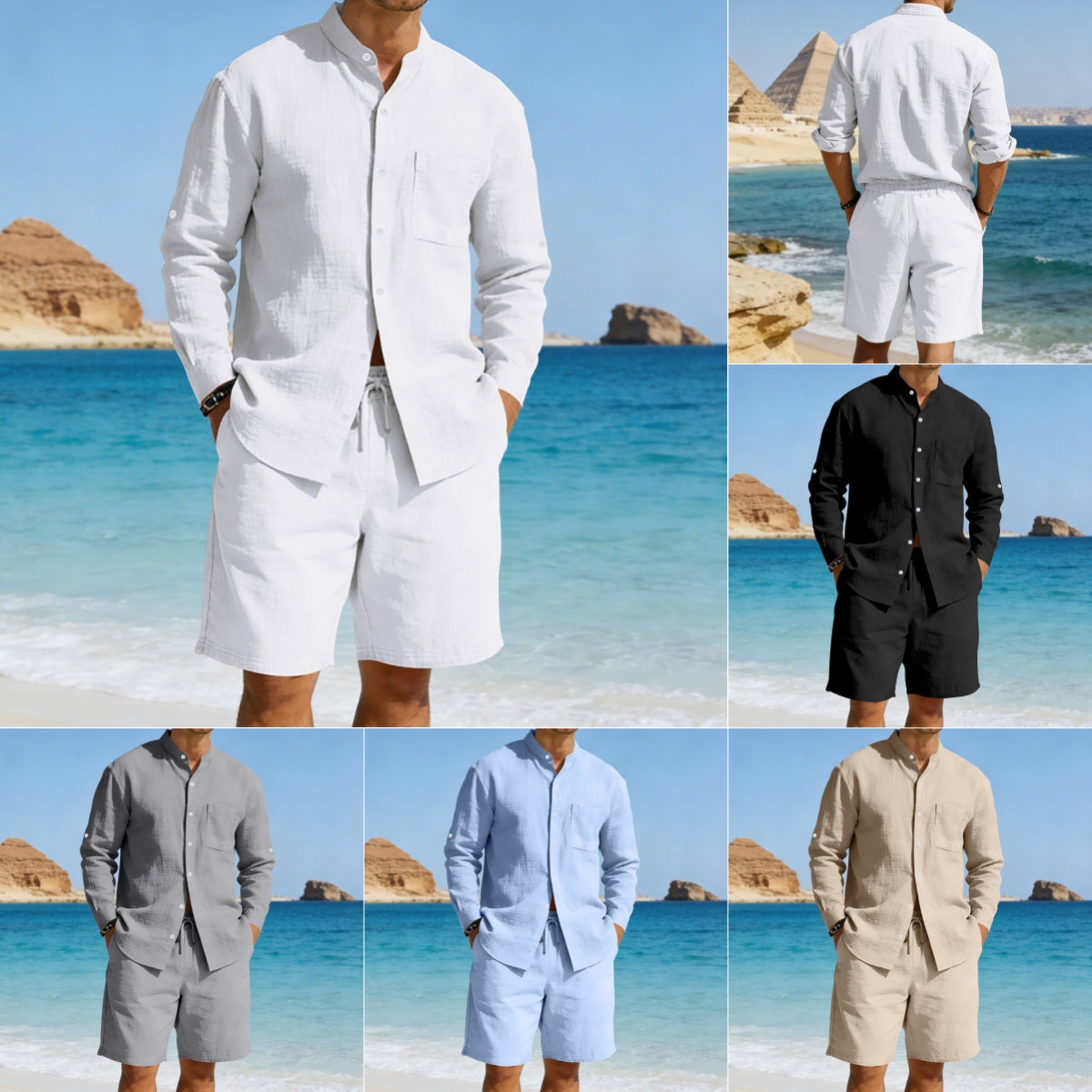 Men's Summer Linen Shirt and Shorts Beach Outfit