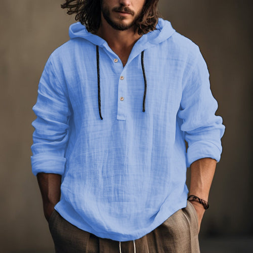 Camicia Uomo Cappuccio Manica Lunga Casual